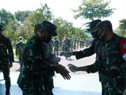 Saat Kunjungan Tim Wasrik di Korem 121/Abw Tetap Terapkan Protokol Kesehatan Secara Ketat