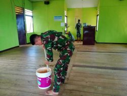 Yonif Mekanis 643/Wns Karya Bakti Pengecatan dan Pembersihan Masjid di Perbatasan