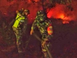 Hingga Malam Ini, Babinsa Koramil Sungai Pinyuh Masih Berjibaku Atasi Kebakaran Lahan di Desa Galang