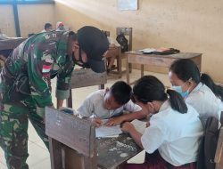 Cerdaskan Anak Bangsa Anggota Satgas Yonif 144/JY Melaksanakan Gadik Matematika di SDN 01 Perbatasan