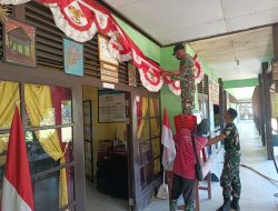 Sambut Hardiknas, Satgas Pamtas RI-Malaysia Yonif Mekanis 643/Wns Karya Bakti Bersihkan Lingkungan Sekolah Perbatasan