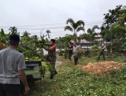 Babinsa Kerja Bakti Persiapan Tempat Dalam Rangka Pelaksanaan MTQ&nbsp;