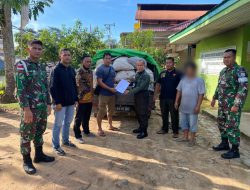 Tanpa Dokumen Resmi, Satgas Pamtas Yonif 645/Gty Amankan 50 Karung Kayu Getah Damar